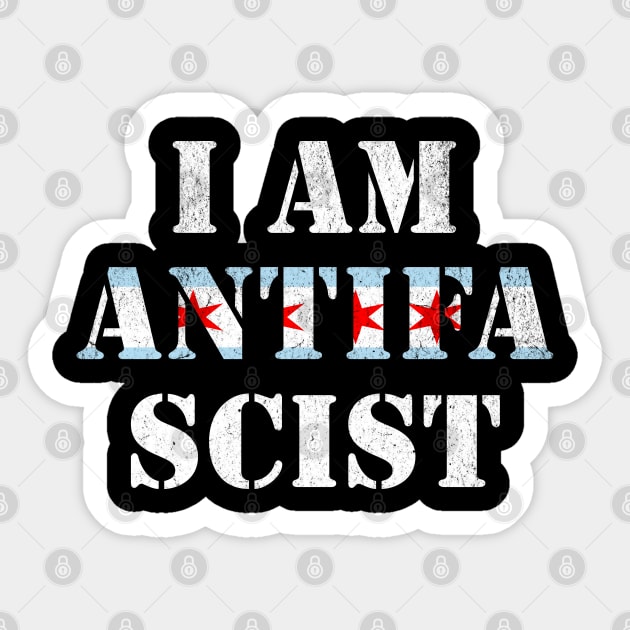 I Am Anti Fascist Chicago Flag Political Activism Sticker by Yesteeyear